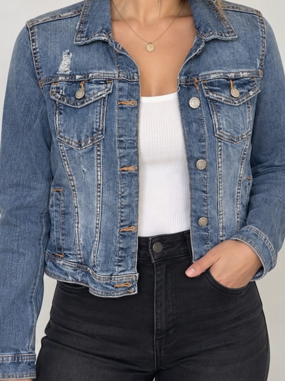 Aeropostale Light Blue Distressed Denim Jacket